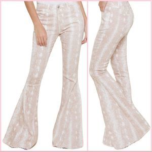 Blush Pink Snake Print Bell Bottom Jeans/ Flare Jeans/ 36- 36.5” Inseam